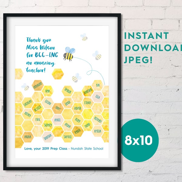 8x10 Teacher INSTANT DOWNLOAD JPEG  |  Bee/Beehive  |  Do It Yourself Blank Digital Printable, End of Year/Class/Appreciation Gift!