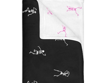 Dancing Skeleton Throw Blanket: Two-Sided Pink Halloween Decor
