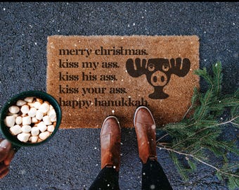 Felpudo gracioso de Vacaciones de Navidad, Feliz Navidad, ¡Bésame el culo!, Feliz Hanukkah, Frase de Clark Griswold, Películas navideñas, Porche delantero navideño