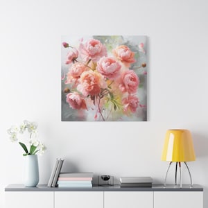 Blush Peony Canvas Wall Art: Cottagecore Floral Home Decor