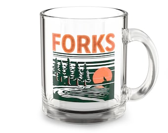Twilight Forks Glass Mug: Coffee Lover Gift, Forks WA, Forks Washington, Team Edward, Team Jacob, Twilight Saga Merch