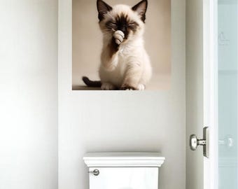 Funny Cat Bathroom Canvas Print: Whimsical Feline Wall Art