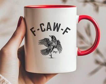 Caneca de café com tema F-Caw-F | Presente exclusivo de Halloween ou para o escritório, Fcawf, xícara F Caw F, caneca de chá engraçada, xícara de corvo, presente de elefante branco