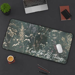 Floral Motivational Faith Based Desk Mat, Home Office Decor, Inspirational Gift, Workspace Decor, Botanical Mouse Pad, Cottagecore Asthetic
