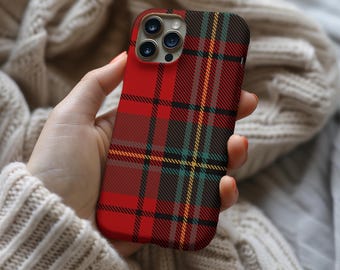 Karierte Urlaub Handyhülle, Tartan Grün und Rot Hülle, Festliche Winter Handyhülle, Weihnachten Accessoire, Ralph Lauren inspiriert Weihnachten