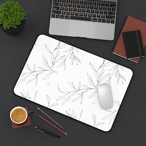 Neutral Botanical Desk Mat, Bright Office Decor, Workstation Essentials, Gift for Her, Minimalist Desk Accessories, Neutral Decor