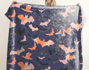 Halloween Bats Crushed Velvet Throw, Cozy Snuggly Blanket, Bats Themed Bedding, Warm Throw, Spooky Room Decor, Halloween Wedding Gift