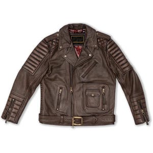 Vintage Brown Cowhide Leather Biker Jacket - Café Racer Style