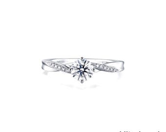 Moissanite Diamond Sterling Silver Engagement Ring: Dainty Solitaire Anniversary Jewelry