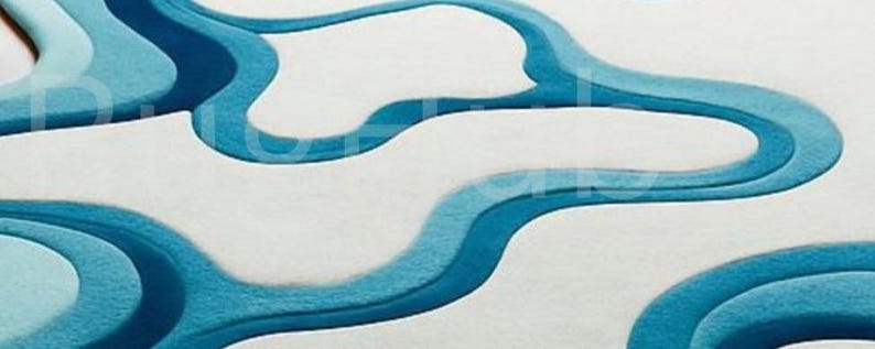 Abstract Wavy Blue & White Rug | Hand-tufted Organic Shape Area Carpet ...