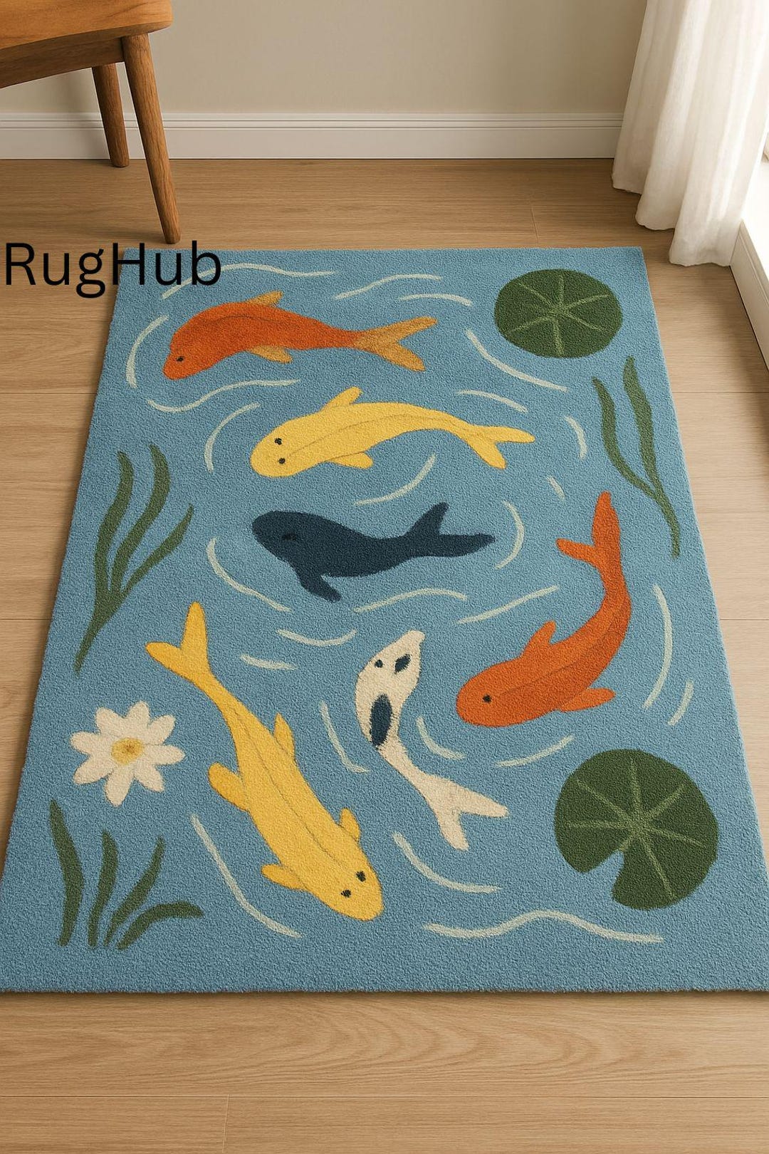 Koi Fish Kids Rug | Colorful Pond Theme Play Rug | Soft Tufted Nursery ...
