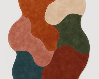 Geometric Curved Area Rug in Purple and Teal, Modern Abstract Accent Floor Decor