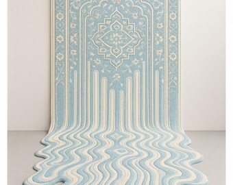 Melting Tufted Rug, Islamic Inspired Area Rug, 3D Wavy Modern Carpet, Handmade Statement Rug for Living Room Tufted Area Rug