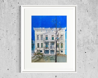 Architecture painting: The house with the caryatid