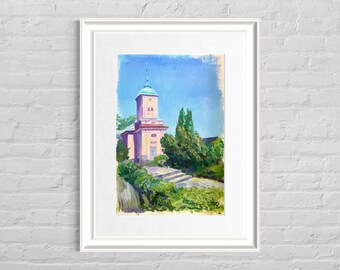 Architecture painting: The Old Church in Schönberg