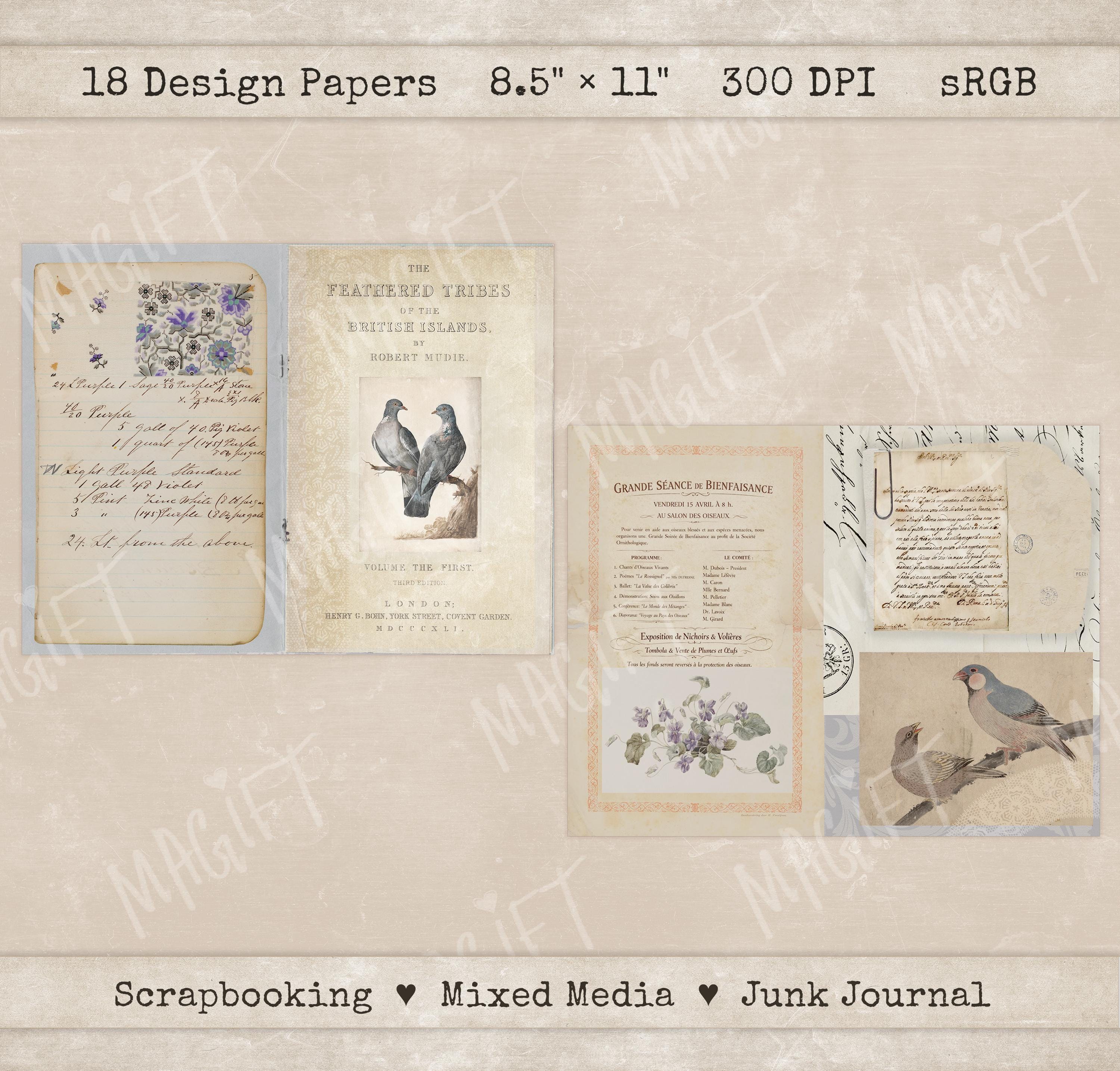 Vintage Ephemera Paper Pack - Graceful Birds for Junk Journal ...