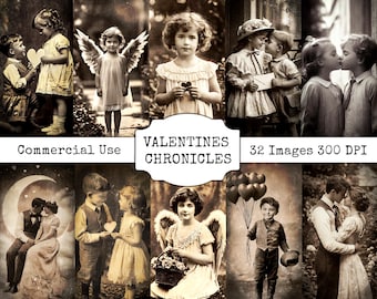 Vintage Alla hjärtans dag fotoset – Sepia Antika porträtt (digital nedladdning)