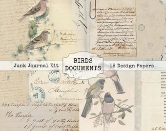 Vintage Ephemera Paper Pack - Zierliche Vögel für Junk Journal, Scrapbooking, Mixed Media (Digitaler Download)