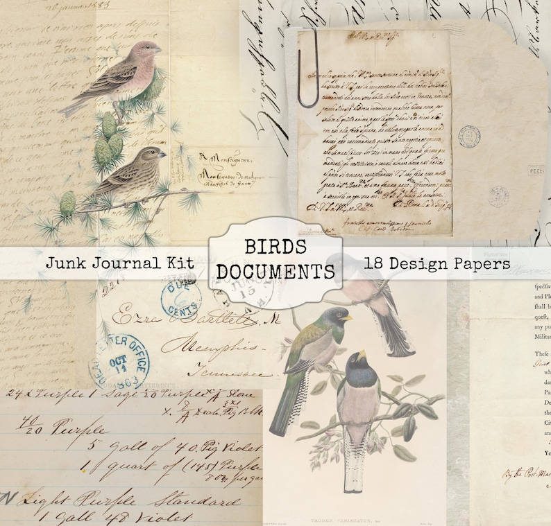 Vintage Ephemera Paper Pack - Graceful Birds for Junk Journal ...