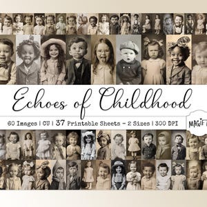 Printable Vintage Children Portraits – 60 Cute Sepia & B/W Kids Photos, 2 Sizes, Commercial Use, Junk Journals, Scrapbooking, Mixed Media