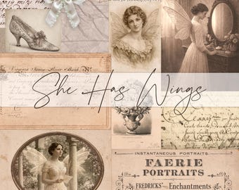 Älvvingar Vintage Ephemera - Digital nedladdning - Utskrivbara material för skräpjournal