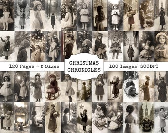 Vintage Christmas Ephemera Printable – 180 Antique Black & White Holiday Photos for Junk Journal