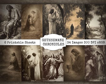 Vintage Jesus Kristus-bilder | Kristen scrapbooking | Sepia bibliska konsttryck