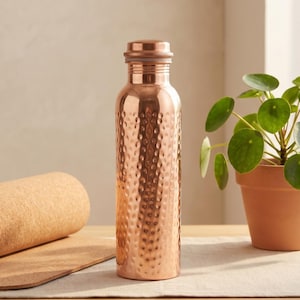 100% Pure Hammered Copper Water Bottle, Detox Drinkware, Reusable Handmade Bottle