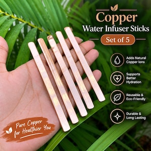 999 Pure Copper Water Sticks Set, Handcrafted Energiser Wellness Infuser (Set of 5)