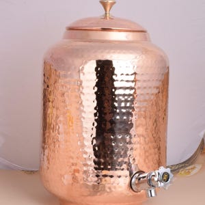 Hammered Copper Water Dispenser: 8 Liter Ayurvedic Storage Pot