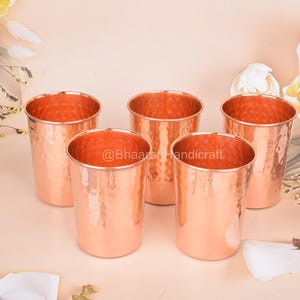 Copper Glasses Set Handcrafted Hammered Artisan Copper Tumblers Rustic Drinkware Eco-Friendly Barware Gift