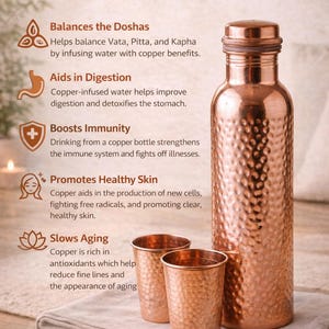 Pure Copper Drinkware Combo | 8L Dispenser, 1.5L Jug, Bottle, 4 Glasses | Ayurvedic Gift