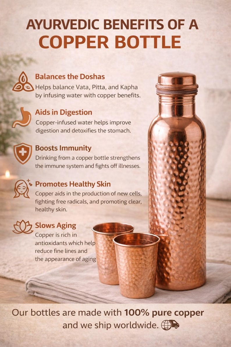 Pure Copper Drinkware Combo | 8L Dispenser, 1.5L Jug, Bottle, 4 Glasses | Ayurvedic Gift