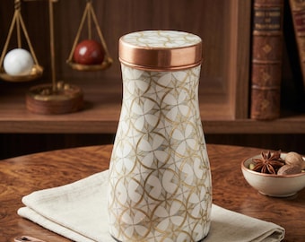 Printed Copper Ayurvedic Water Bottle: Handcrafted Wellness Gift