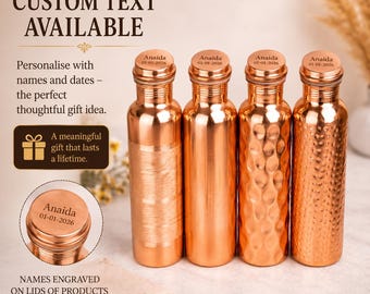 100% Pure Copper Water Bottle, 1 Liter Ayurvedic Copper Flask, Handmade Wellness Gift