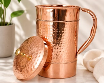 100% Pure Copper Pitcher | Handmade Water Jug | Ayurvedic Drinkware | Copper Kitchenware