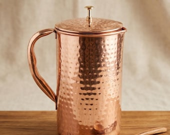 Copper Water Jug | Handmade Hammered Pitcher | Pure Copper Ayurvedic Drinkware
