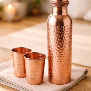 Pure Copper Drinkware Combo | 8L Dispenser, 1.5L Jug, Bottle, 4 Glasses | Ayurvedic Gift