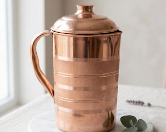 Handgjord vattenkanna i koppar 1,5 l | Ayurvedisk dryckeskärl | Kanna i ren koppar | Kitchen Wellness