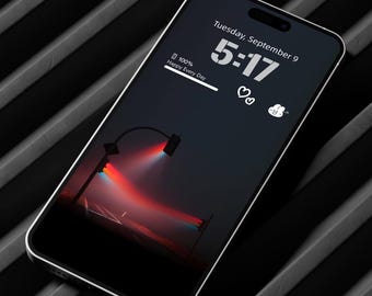 Sfondo per iPhone con semaforo al neon: schermata di blocco iOS cyberpunk scura (download digitale)