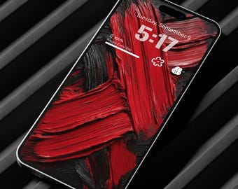 Sfondo astratto con pennello rosso / Sfondo per iPhone con texture di vernice audace / Schermata di blocco artistica