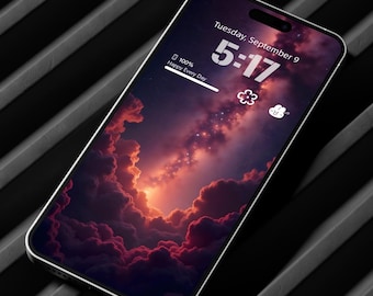 Sfondo per iPhone con cielo notturno galattico 4K: nuvole sognanti (download digitale)