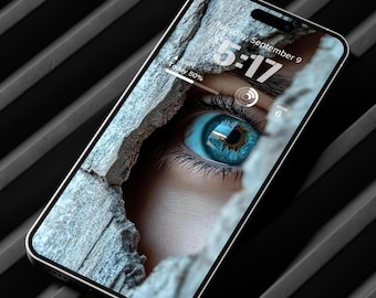Sfondo Blue Eye per iPhone: schermata di blocco iOS realistica (download digitale)