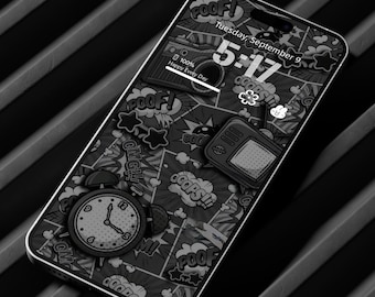 Sfondo per iPhone con fumetti pop art in bianco e nero (download digitale)