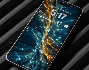 Sfondo futuristico per iPhone: fibre luminose astratte e luminose (download digitale)