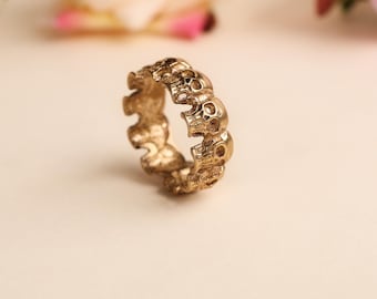 Handmade Brass Gold Plated Skull Ring: Gothic Punk Jewelry,