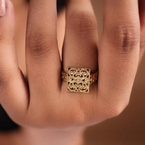 Gold Filigree Brass Mandala Ring: Boho Geometry Jewelry,