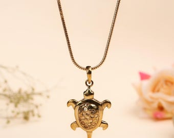 Brass Gold Plated Turtle Pendant: Longevity Amulet Necklace,