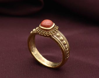 Handgemachte Rote Koralle Gold Ring: Vintage Boho Statement Schmuck,