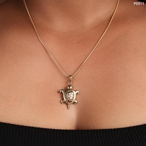 Brass Gold Plated Turtle Pendant: Longevity Amulet Necklace,